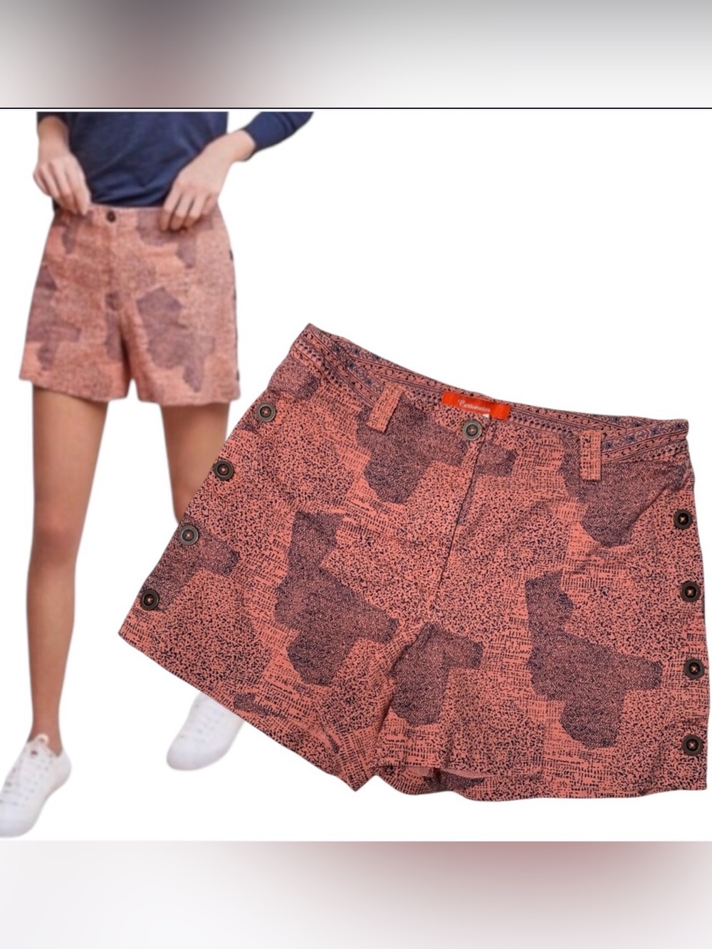 Anthropologie Cartonnier Island Hopper Shorts Sz 12 Salmon Navy Preppy Anthro
